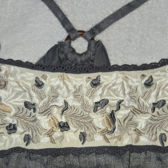 Papaya M/L Y2K Gray Balloon Cami Babydoll Embroidery Spaghetti Strap Wooden Ring - Picture 11 of 13